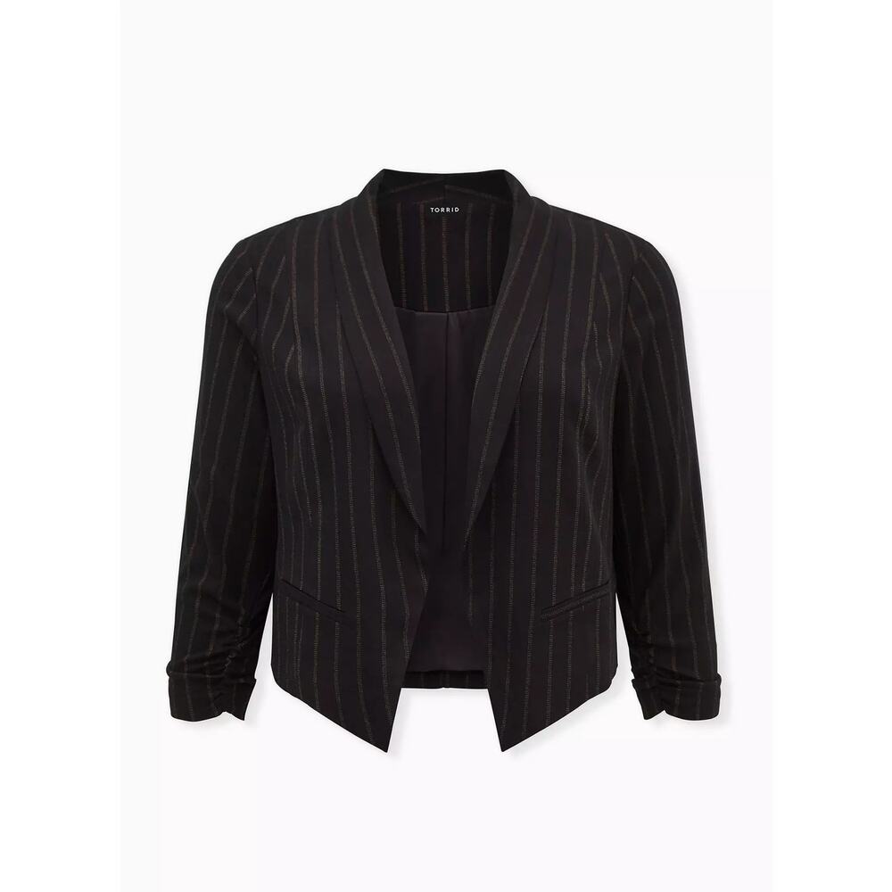 NWT Torrid Black Stripe Twill Open Front Cutaway Blazer Plus Size: 1X (14/16)